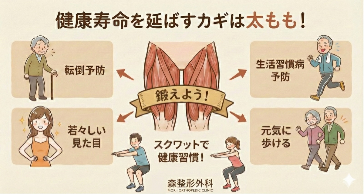 一宮市の森整形外科の太ももの大切さの図解